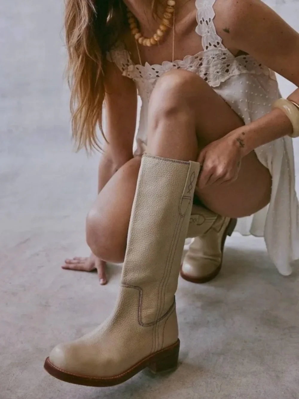 ▪️NIB Free People Blaze Block Heel Boots in Parchment Leather-8